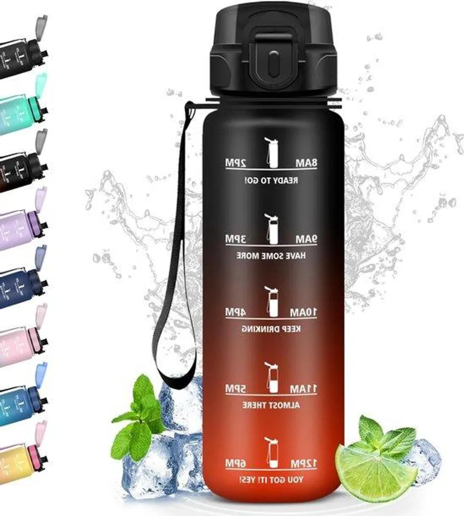 Gourde de sport anti-fuites avec marquage de temps pour le trekking 1L
