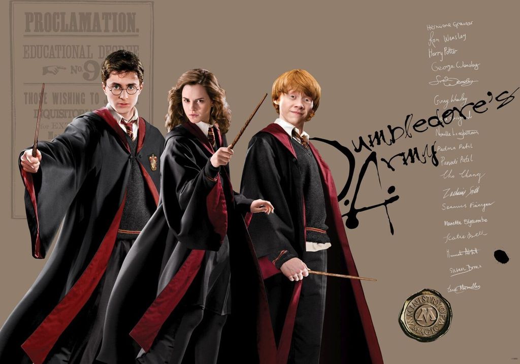 Sanders & Sanders Poster Harry Potter, Hermine Granger & Ron Weasley Beige, Schwarz und Rot - 601250 - 1.1 x 1.55 m