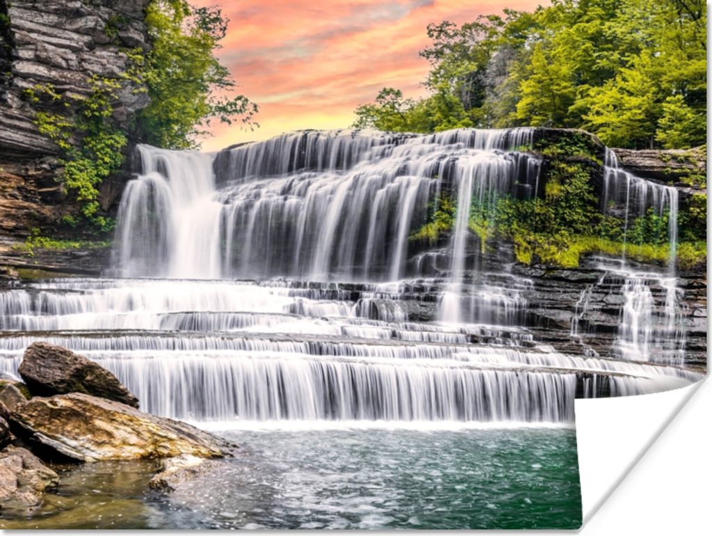 MuchoWow Poster Wasserfall - Wasser - Steine - Pflanzen - Natur 40x30 cm - Plakate für die Wände - Poster Wohnzimmer