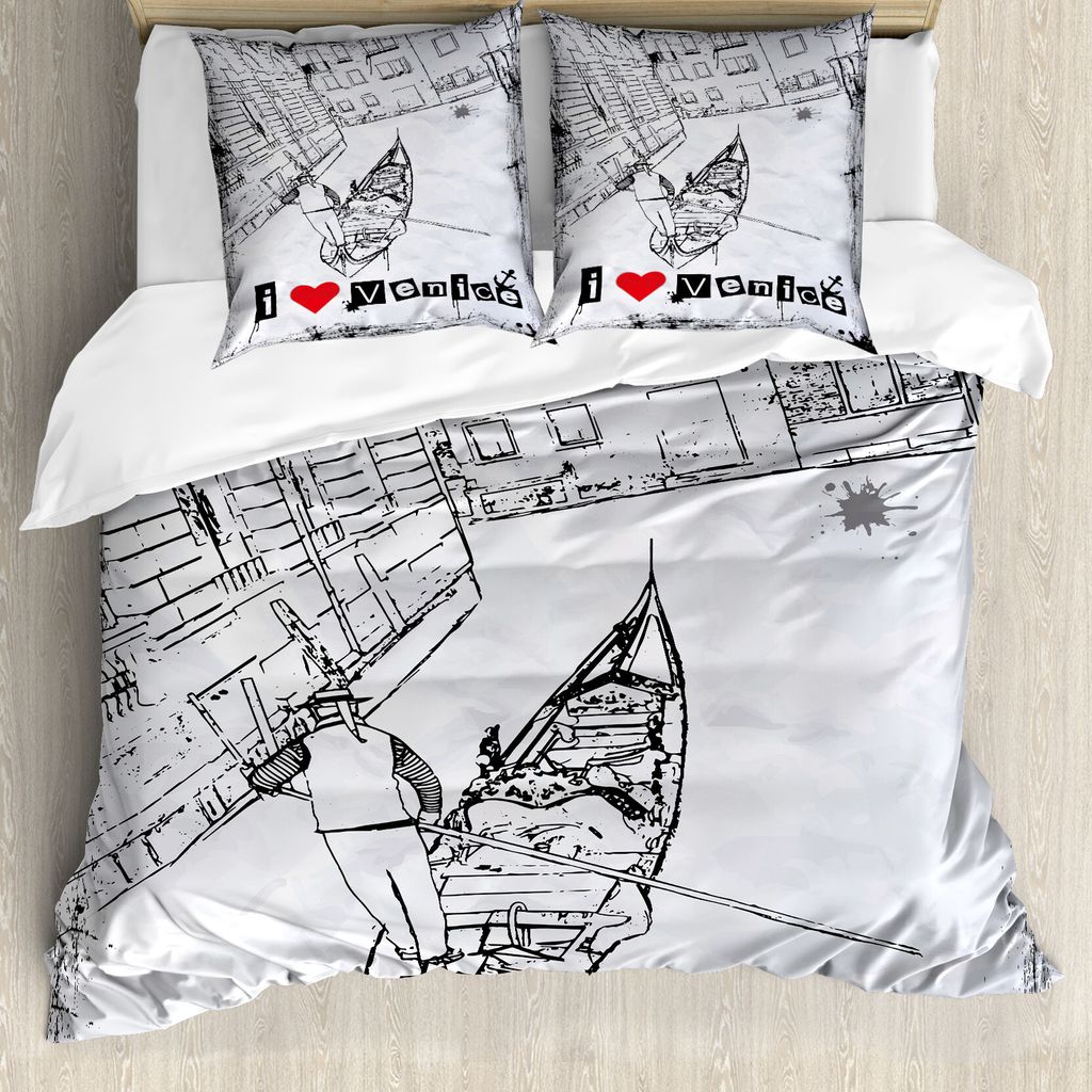 ABAKUHAUS Grunge Bettbezug, Mendicanti Art Liebe, Milbensicher Allergiker geeignet mit Kissenbezügen, 200 cm x 200 cm - 80 x 80 cm, Rot Schwarz Weiß