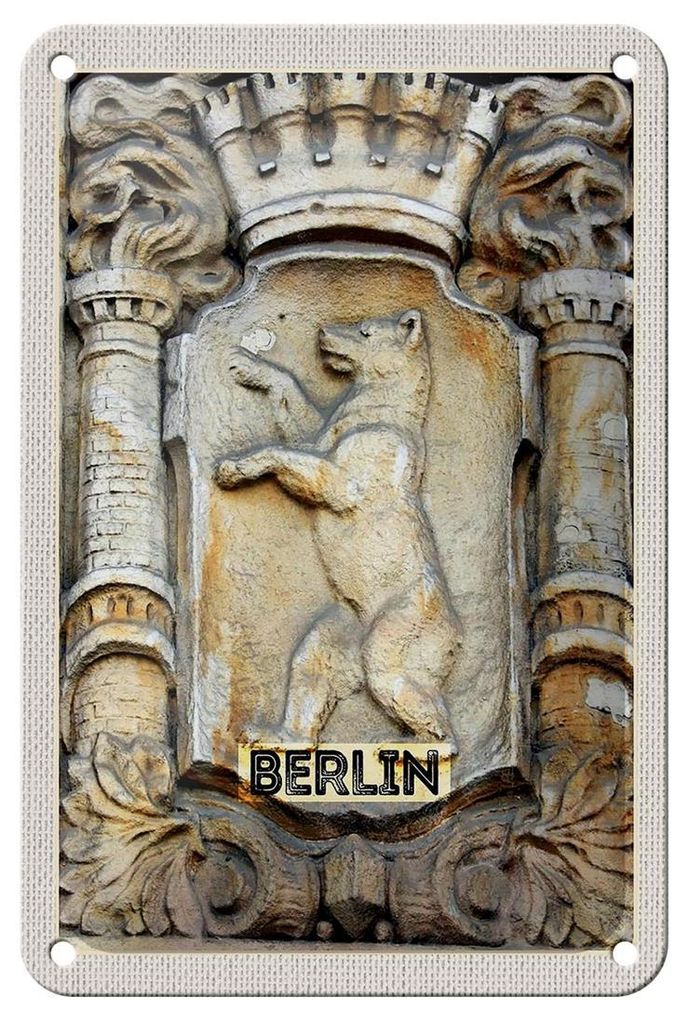 Blechschild Reise 12x18cm Berlin Deutschland Wappen Skulptur Schild