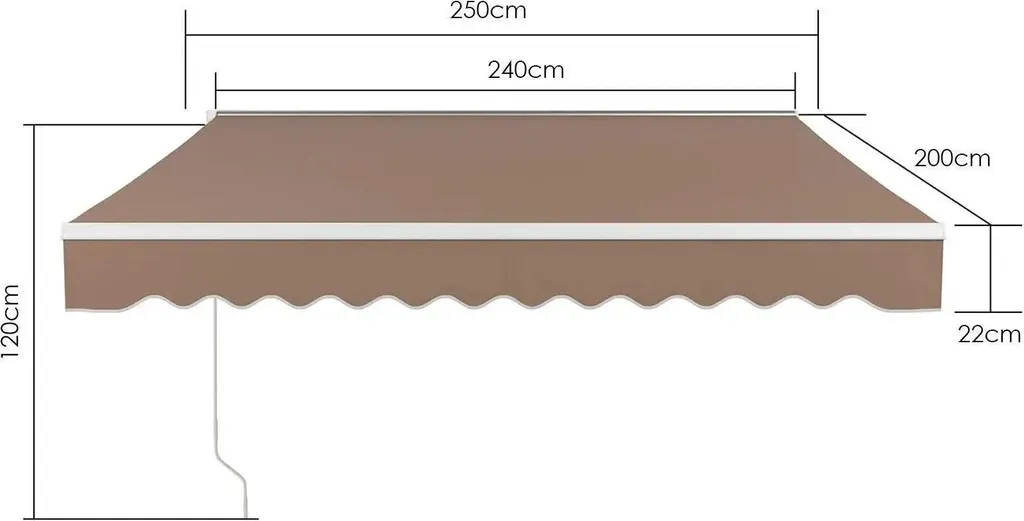 Marquise à bras articulé contre la chaleur, store alu blanc 2,5m