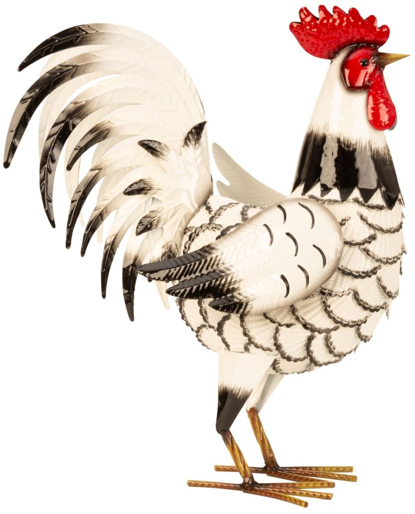 Hahn weiß Metallfigur groß 41cm Tierfigur Bauernhof Haus Hof Garten Dekoration Deko