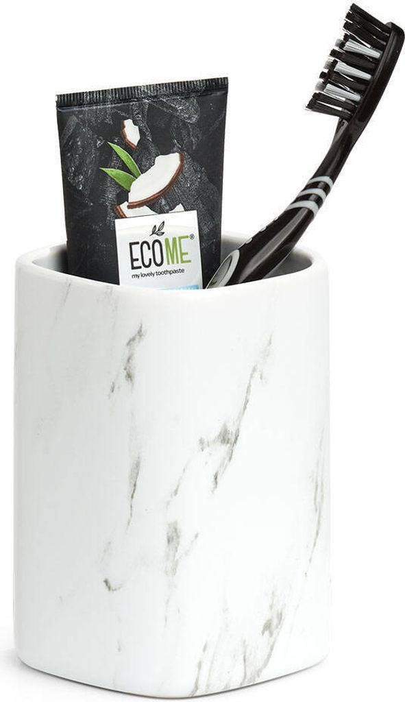 Zeller Zahnputzbecher "Marmor", Keramik, weiß, 320 ml, 7,5 x 7,5 x 10,9 cm