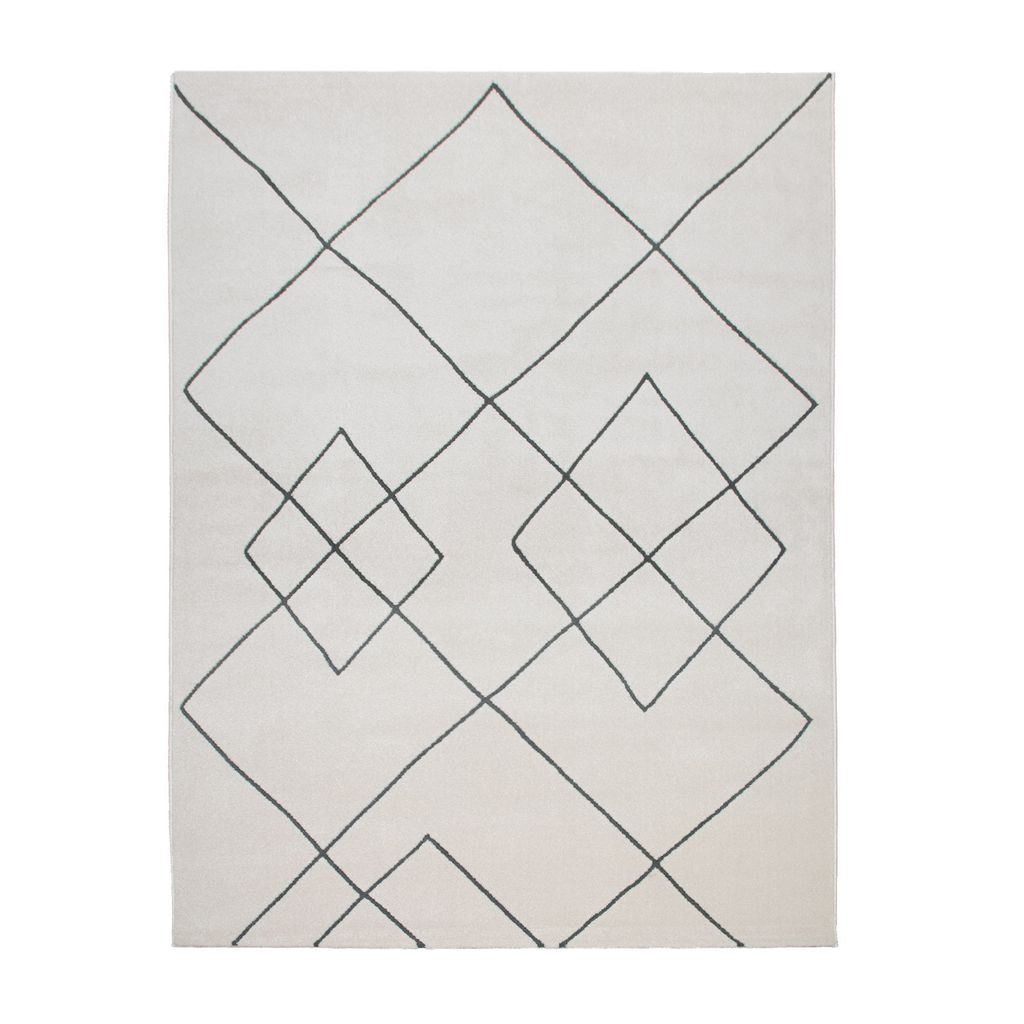 TT Home Wohnzimmer Teppich Modernes Rauten Design Skandi Kurzflor Strapazierfähig, Weiß Größe 120 cm Rund