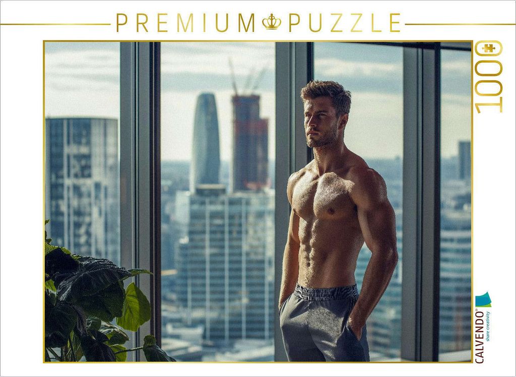 CALVENDO Puzzle Erfolgreicher, sportlicher Geschäftsmann – Junger Mann mit Sixpack im Penthouse | 1000 Teile Lege-Größe 64x48cm Foto-Puzzle f...