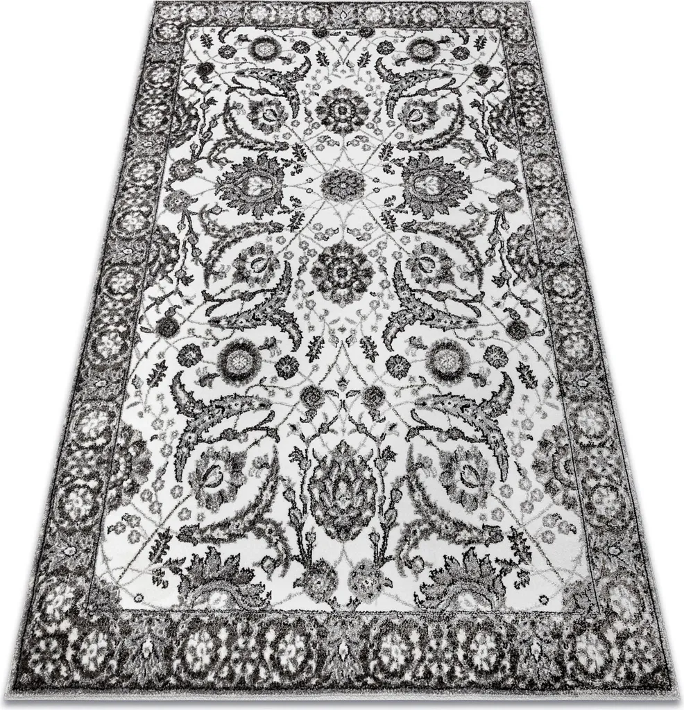 Tapis MATEO 8037/644 Cadre à Motif Fleurs Gris Texturé 160x220 cm