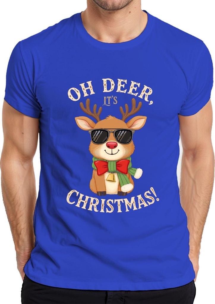 Oh Deer It's Christmas Rentier Weihnachten Sonnenbrille Geschenk Herren T-Shirt, Blau, 3XL