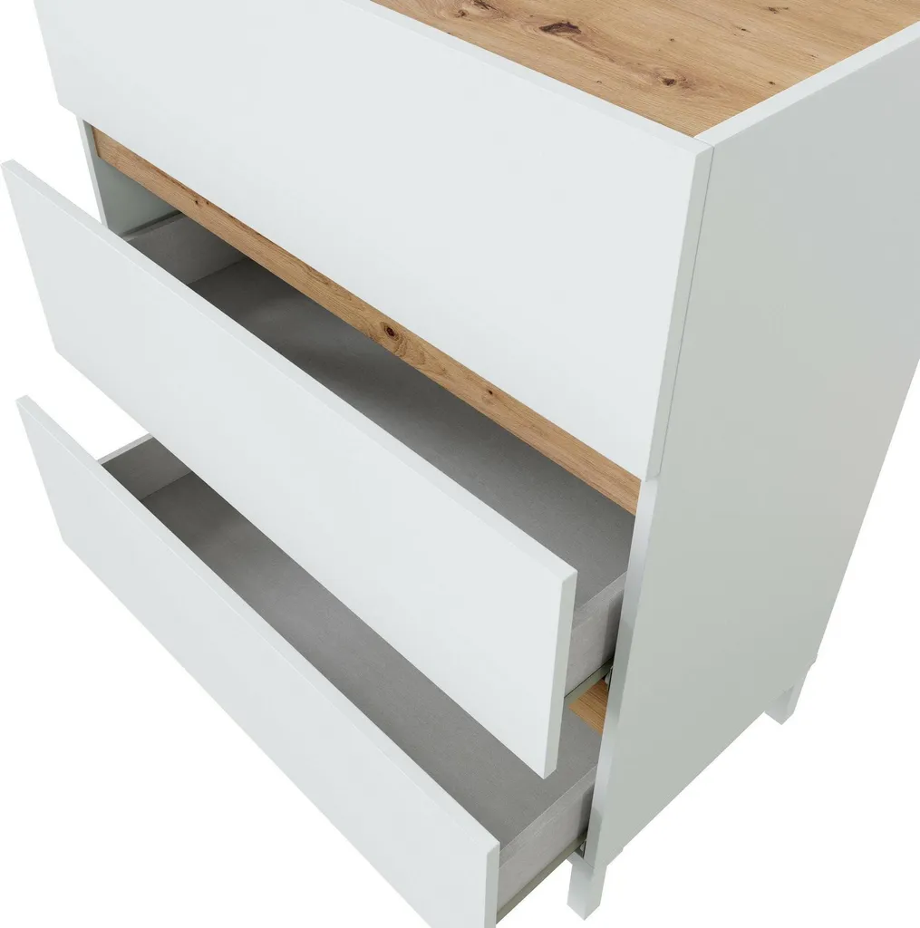 Commode de Chambre Teddy Blanche 3 Tiroirs - Idéal Rangement Linge et Habits