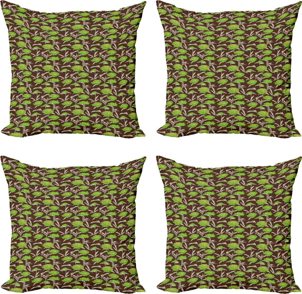 ABAKUHAUS Botanisch Kissenbezug Set (4 Stück), Abstrakt Nostalgic Blätter, Moderner Doppelseitiger Digitaldruck, 50 cm x 50 cm, Brown Lindgrün