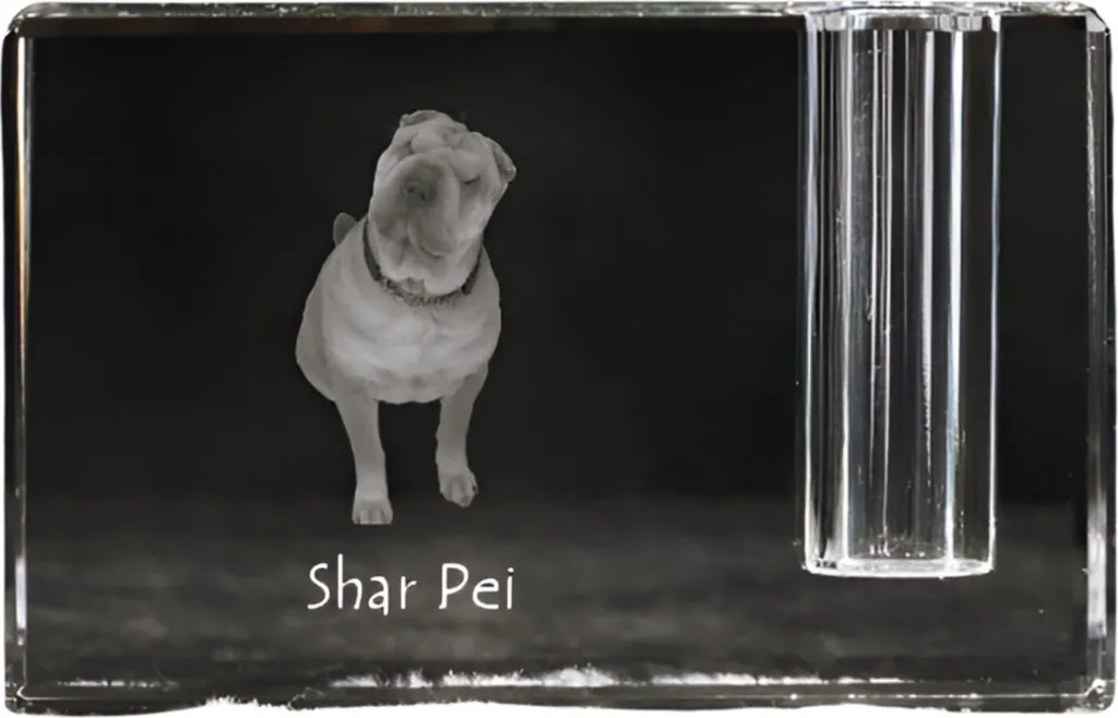 Shar Pei - Portapenne, organizer in cristallo con foto di cane, decorazione da tavolo unica del marchio Art-Dog