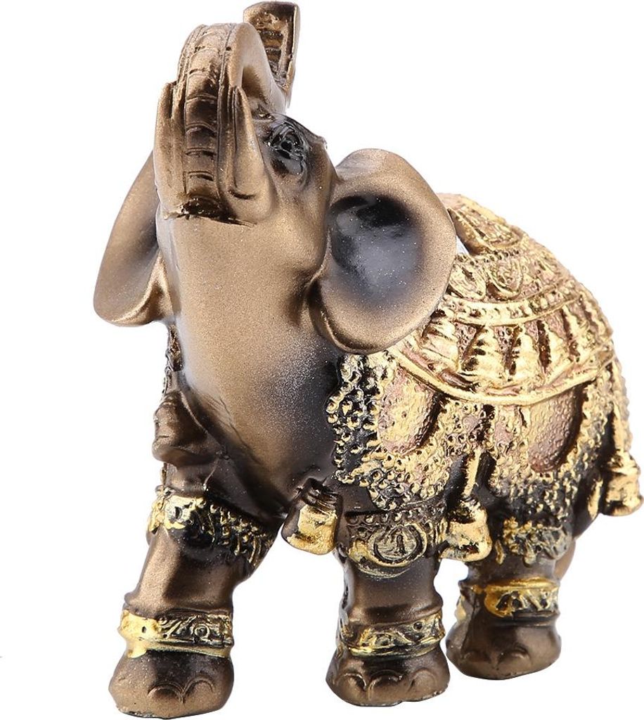 Lucky Feng Shui Golden Elephant Statue Skulptur Vermögen Figur Geschenk Home Dekoration (M)