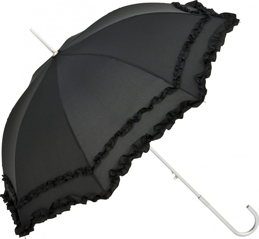 Regenschirm  Stockschirm Rüschen Automatik schwarz Produktbild 