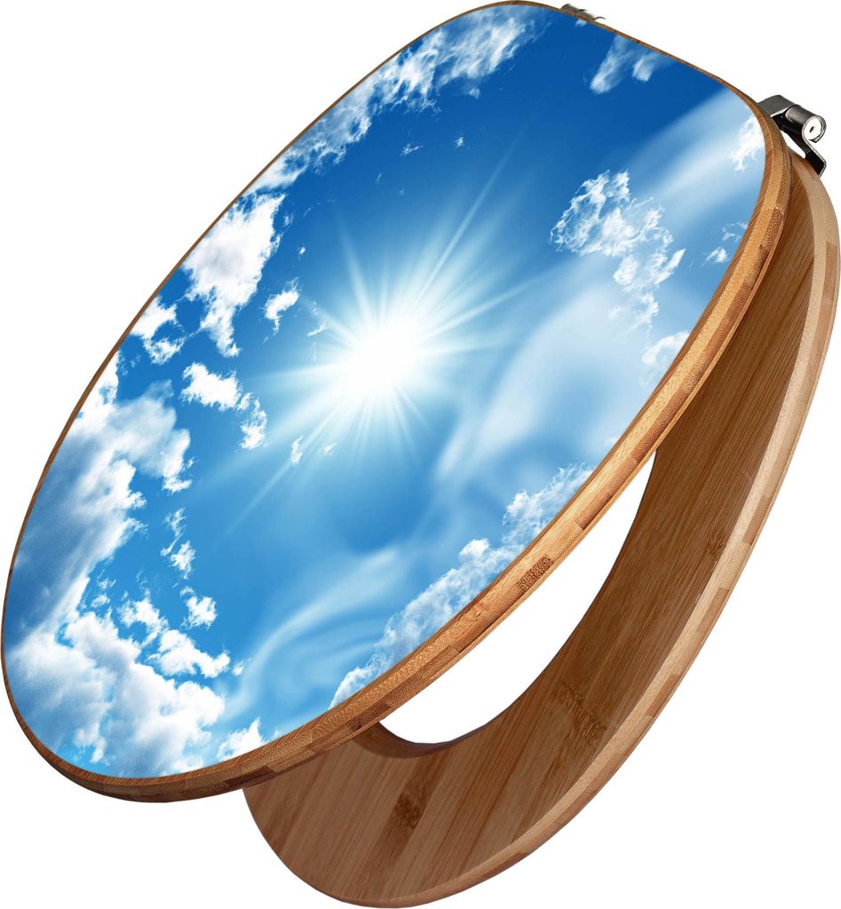 banjado Design WC Sitz Bambus 44x38x5cm - Clouds - Toilettendeckel/Toilettensitz Bambus - hochwertiger Bambus Klodeckel/WC-Sitz mit Universal Schar...