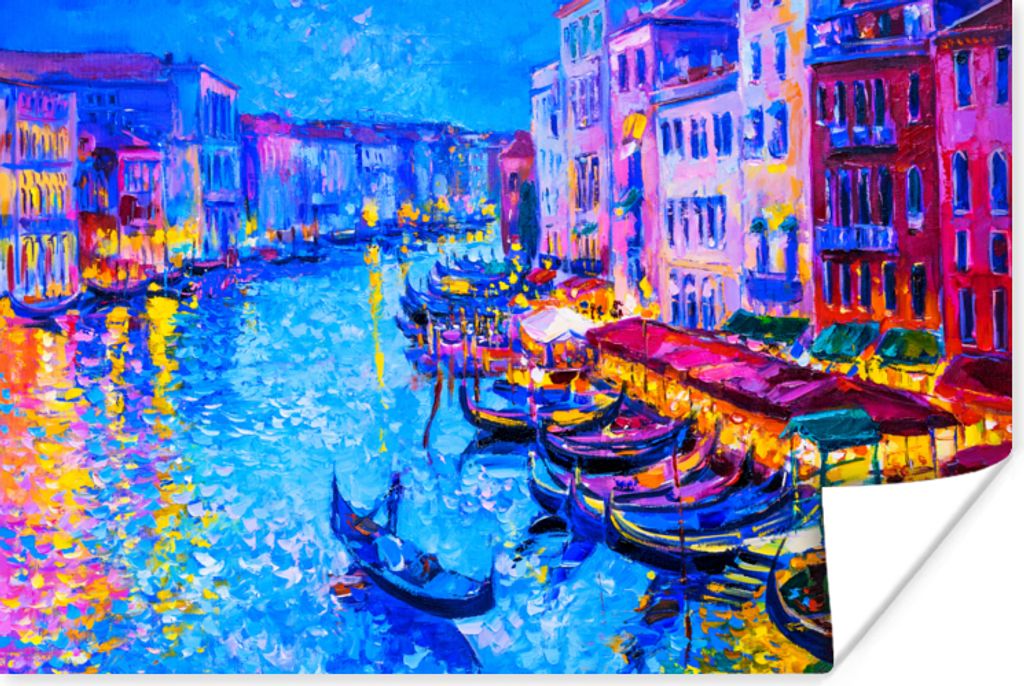 MuchoWow Poster Malerei - Italien - Boot - Wasser - Architektur 90x60 cm - Schlafzimmer