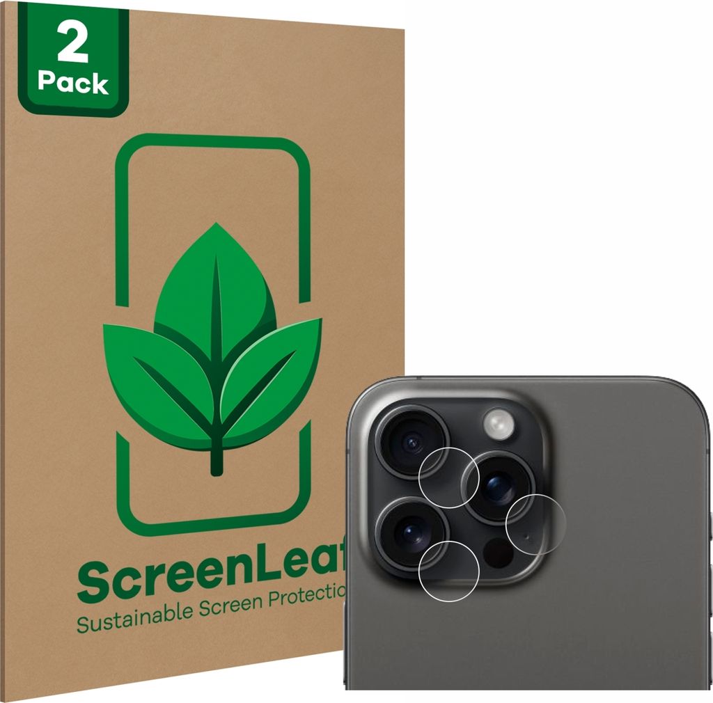 2x ScreenLeaf Schutzfolie für Apple iPhone 15 Pro Max (NUR Kameraschutz) nachhaltiger Displayschutz Display Schutz Folie Klar Transparent