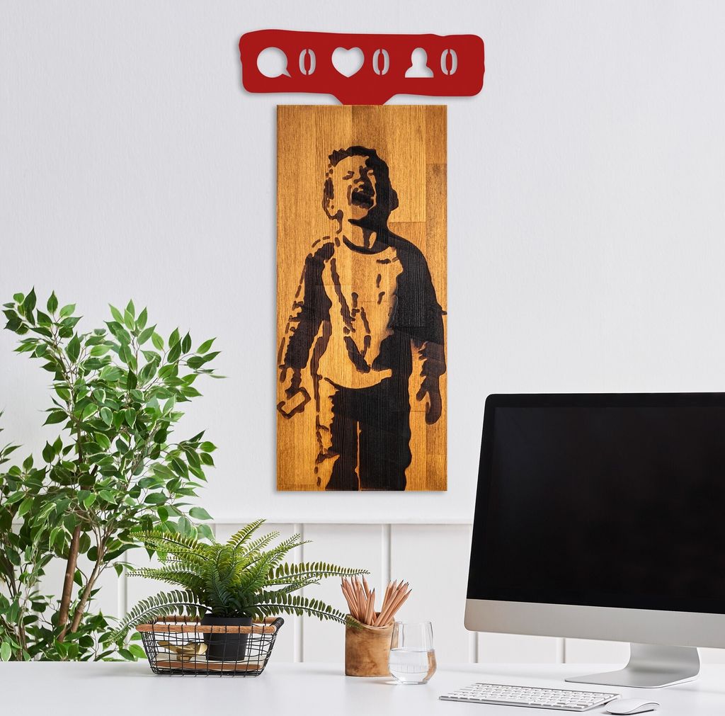 Wallity, Banksy - Crying Boys, Nachbildungatives Wandaccessoire aus Holz, Nussbaum, 100 % HOLZ / METALL, 36 x 3 x 69 cm