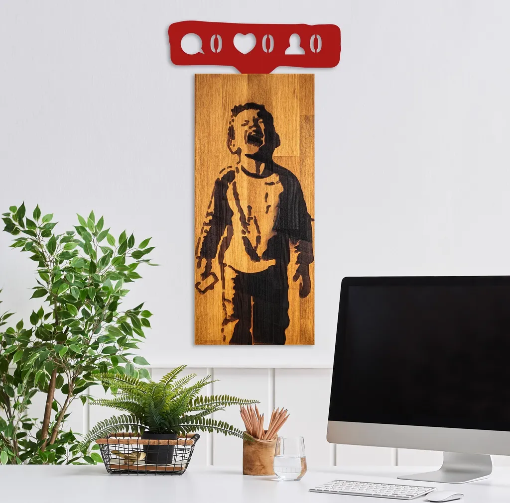 Wallity, Banksy - Crying Boys, Accessorio decorativo da parete in legno, noce, 100 % LEGNO / METALLO, 36 x 3 x 69 cm