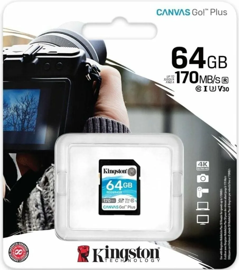 Kingston Carte SD 64 Go Canvas GO Plus Vitesse UHS-I U3 pour Vidéo 4K