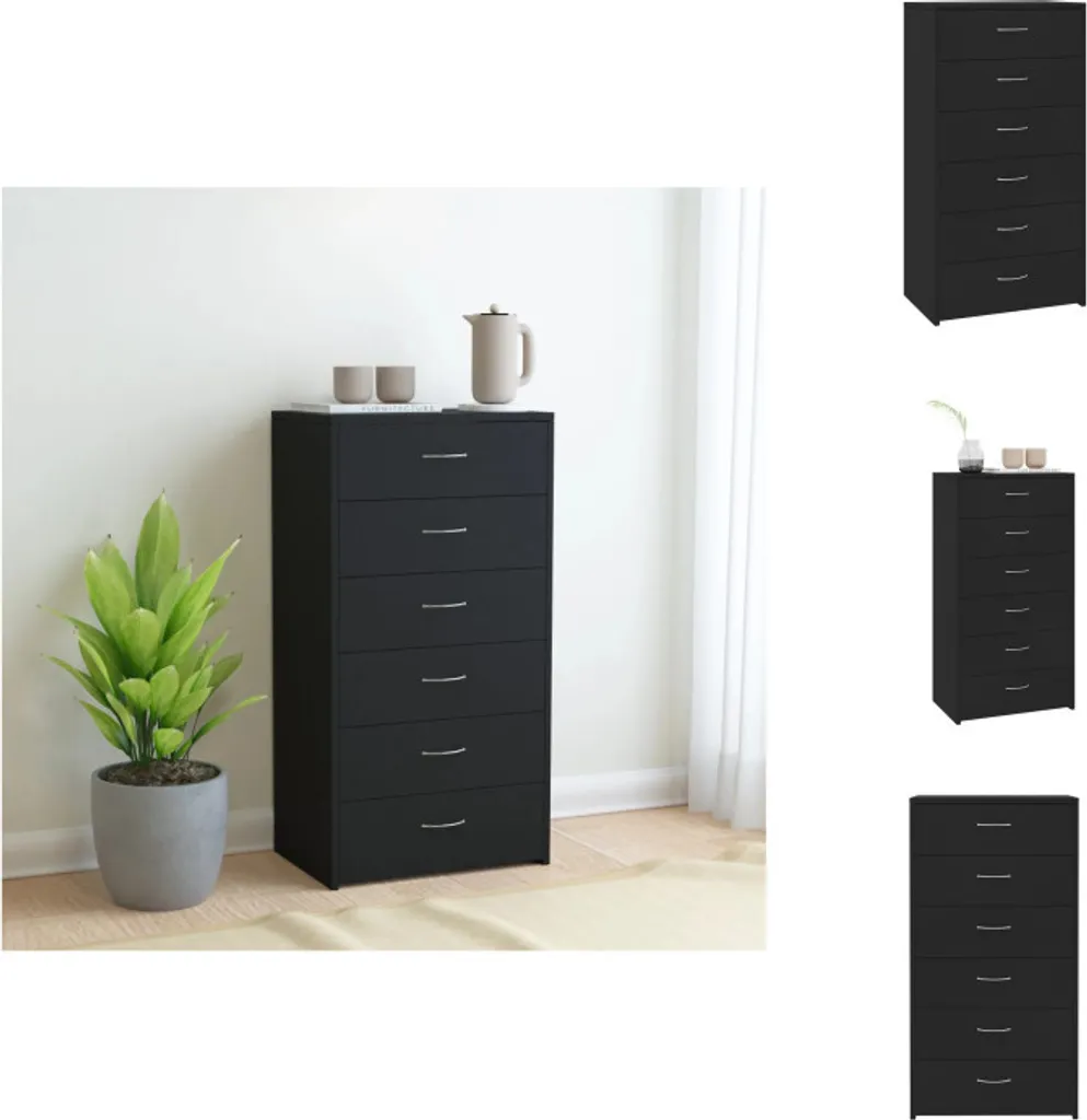 Meuble de rangement noir 6 tiroirs en bois composite design minimaliste
