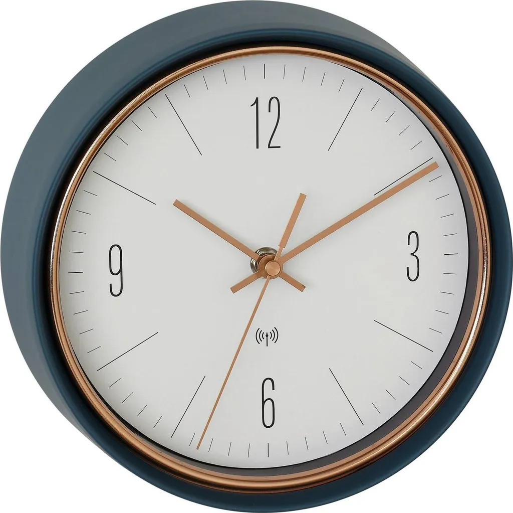 Horloge murale silencieuse radiocommandée 22cm coloris vert et pétrole