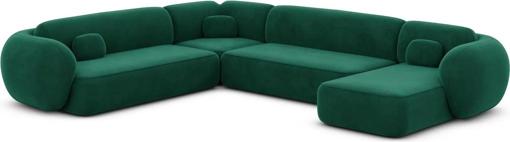 Samtstoff U-Form XXL Wohnlandschaft Mira Smaragdgrün Rechts