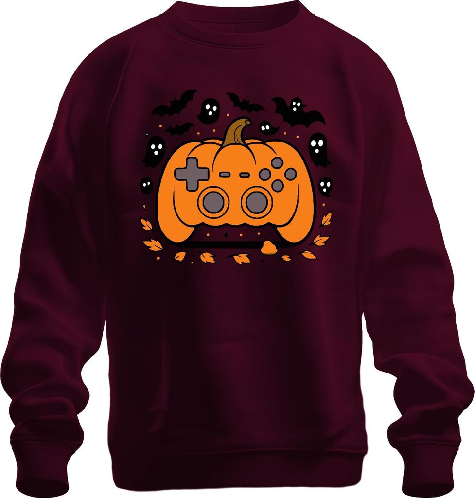 Halloween Kürbis Controller Gamer Geschenk Geister Herbst Zocker Uni Sweatshirt Pullover, Burgundy, L