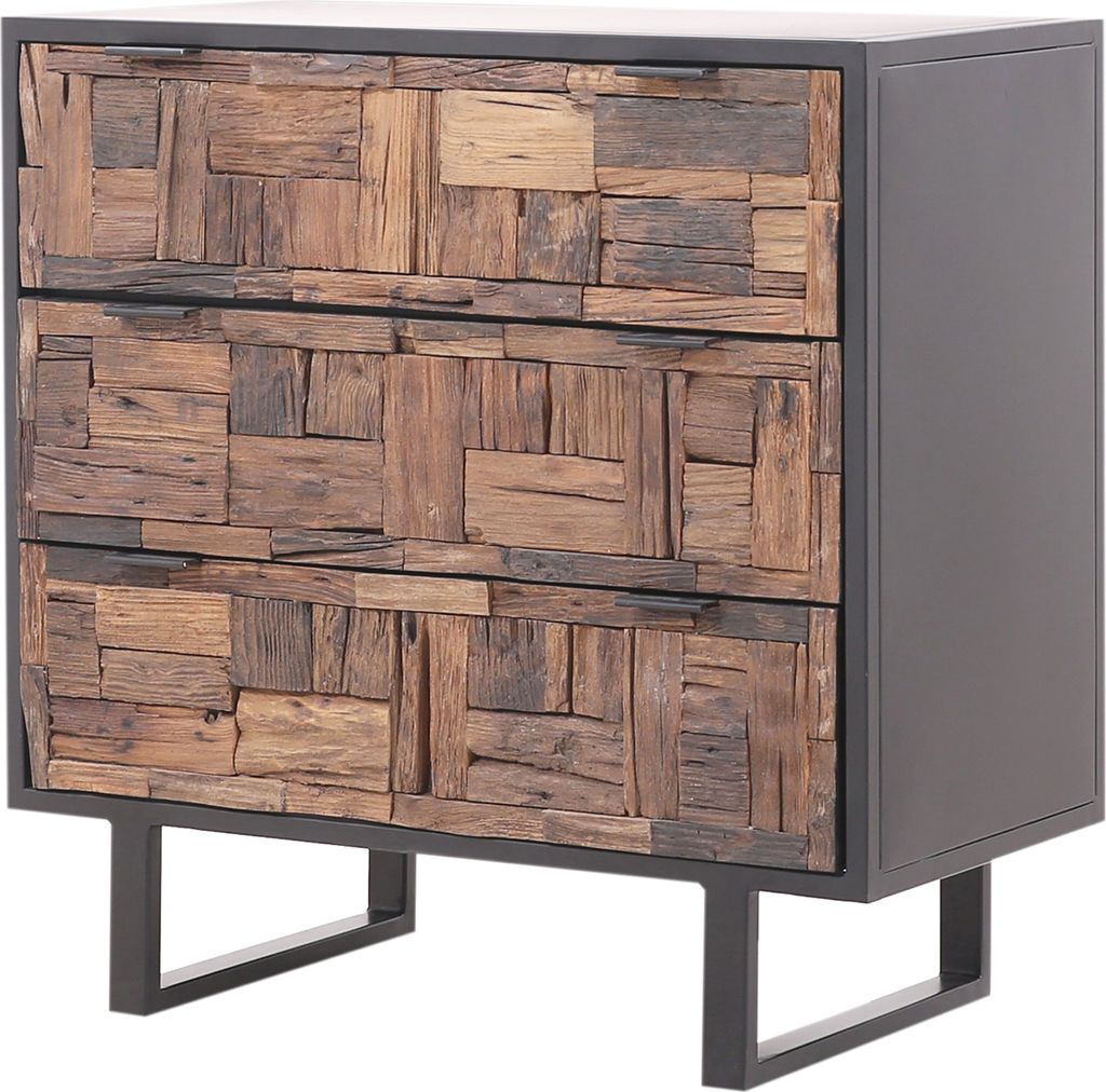 Marrakesch Industrial Kommode mit Schubladen aus Holz 78cm | Vintage kleines Sideboard Komode Adaline für stilvolle Aufbewahrung & Boho Dekoration...