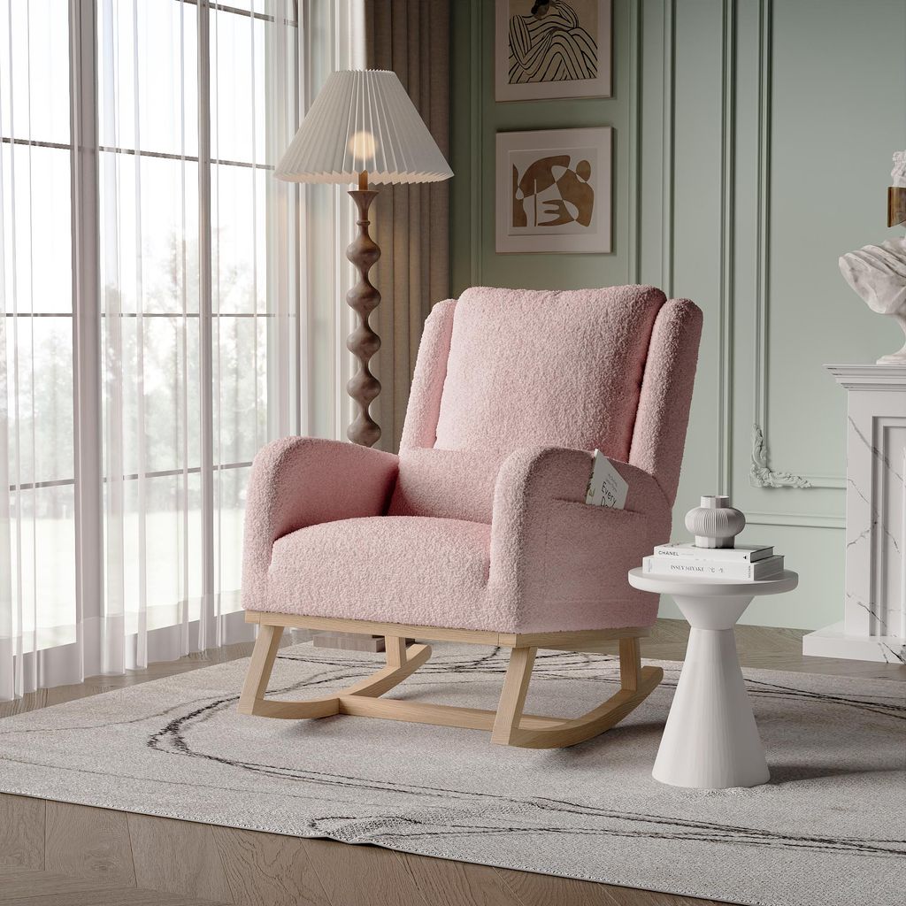 UnboxG Fauteuil à bascule Rose en peluche avec coussin, Image du produit 