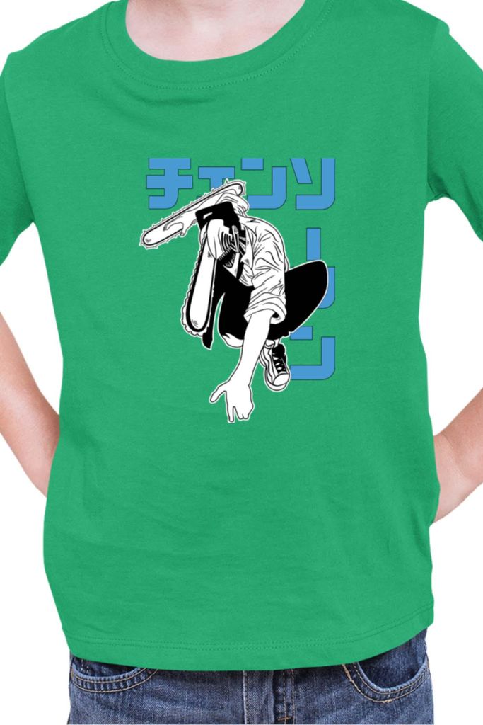 Kinder T-Shirt Manga Japan Anime Comics Animation Chainsaw Anime manga Man 06, 5-6 Jahr - 116 / Grün