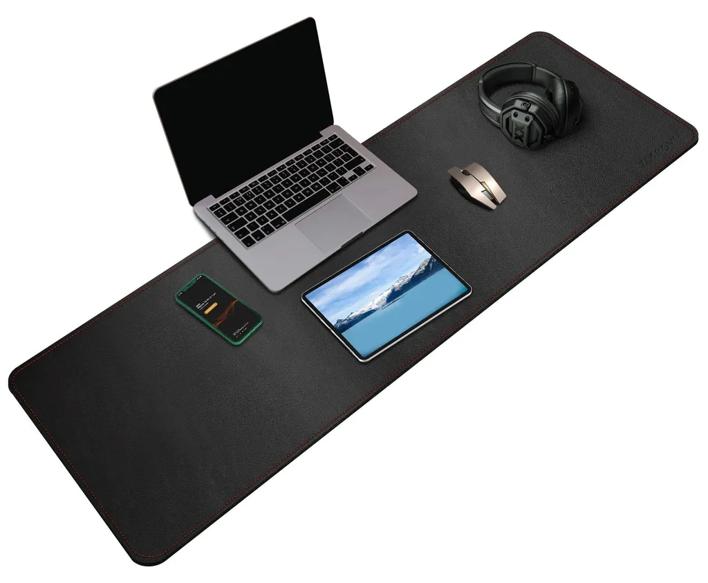 Sous-main en cuir PU noir 120x40 cm - Tapis de souris XL imperméable