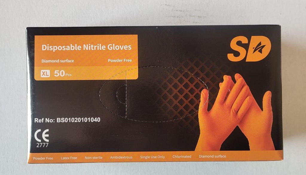 SD Medispo DIAMOND GRIPP Orange Nitrilhandschuhe, extra dick, 8,5G, 50 Stück, Größe XL