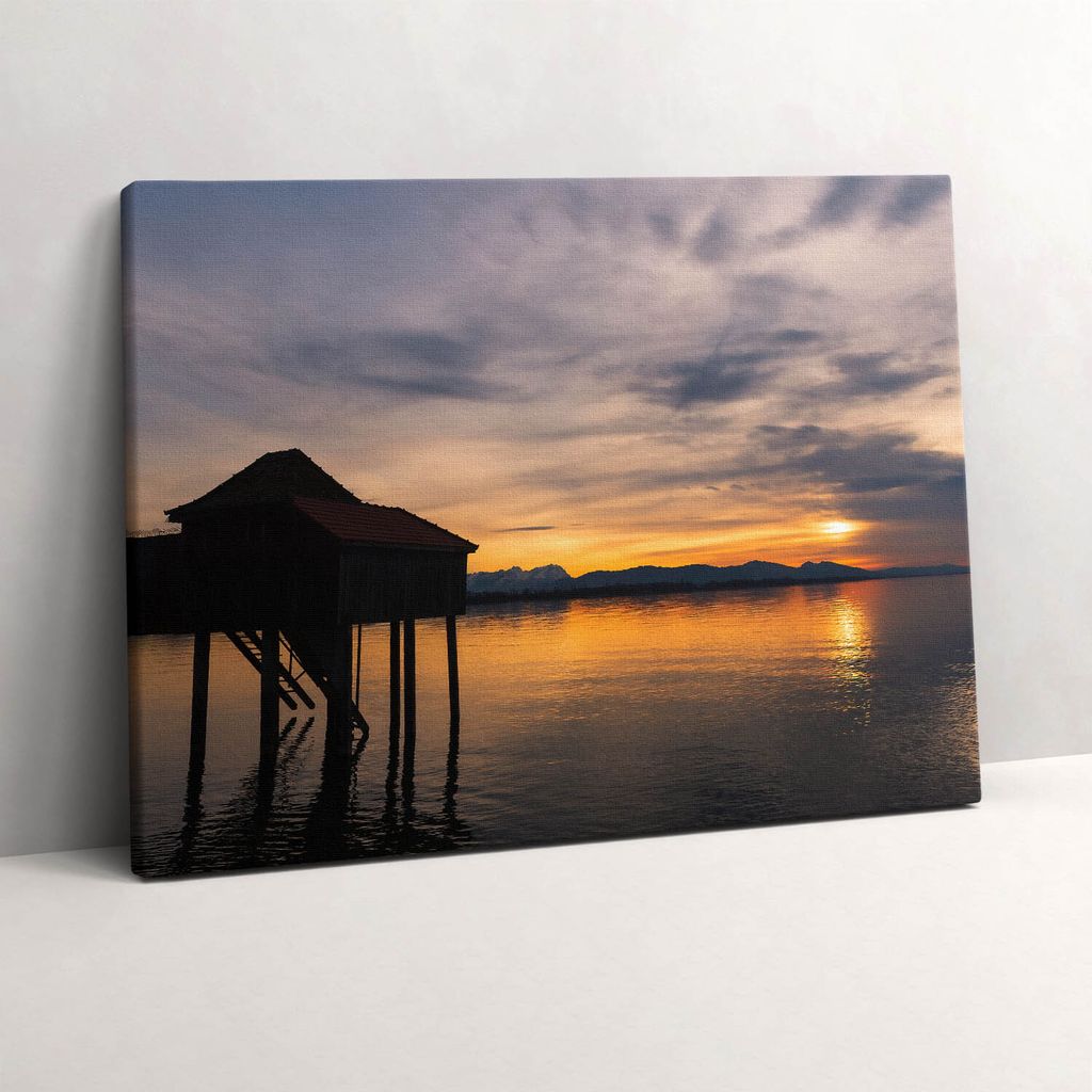 Sonnenuntergang über dem Bodensee – Leinwandbild Wandbild – 80x60 cm – Leinwandbilder – Wandbilder – Schlafzimmer – Flur