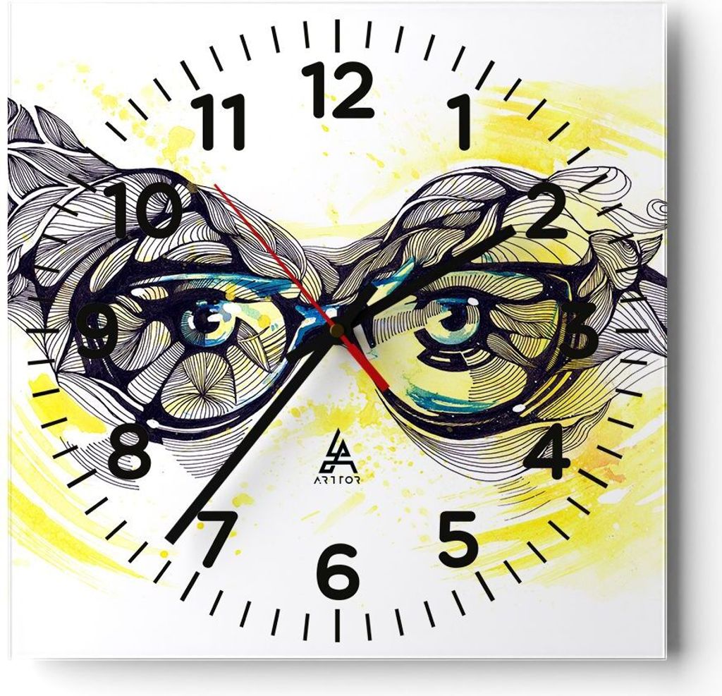 Wanduhr - Quadrat - Glasuhr - Person Auge Schatten Dekoration - 40x40cm - Schleichendes Uhrwerk - Lautlos - zum Aufhängen bereit - Dekoration Mode...