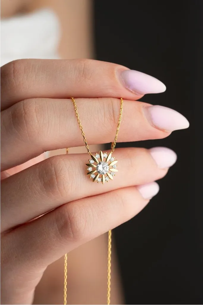 Collier soleil argent 925 plaqué or avec oxyde de zirconium brillant - 2