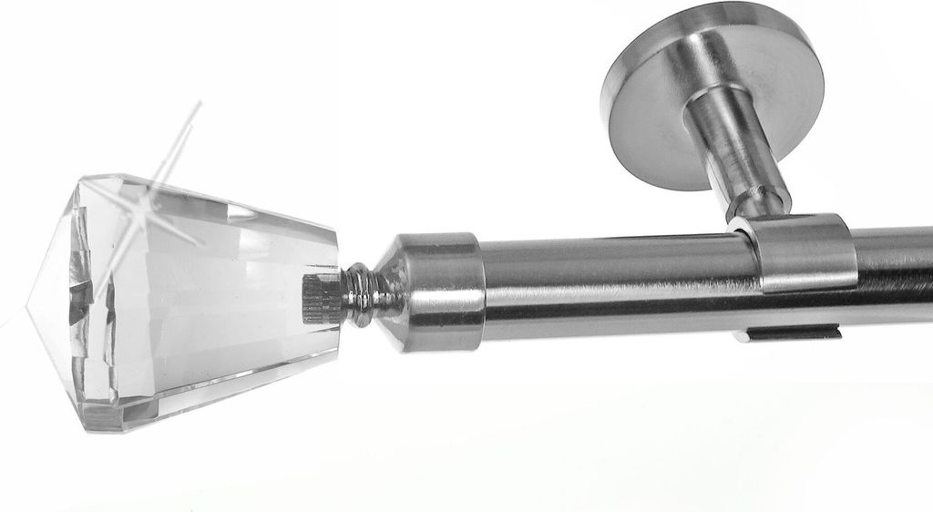 Gardinenstange Edelstahl look, Metall, Durchmesser 20mm Deckenträger D31, 1-läufig, Länge 280, Endkappe E36