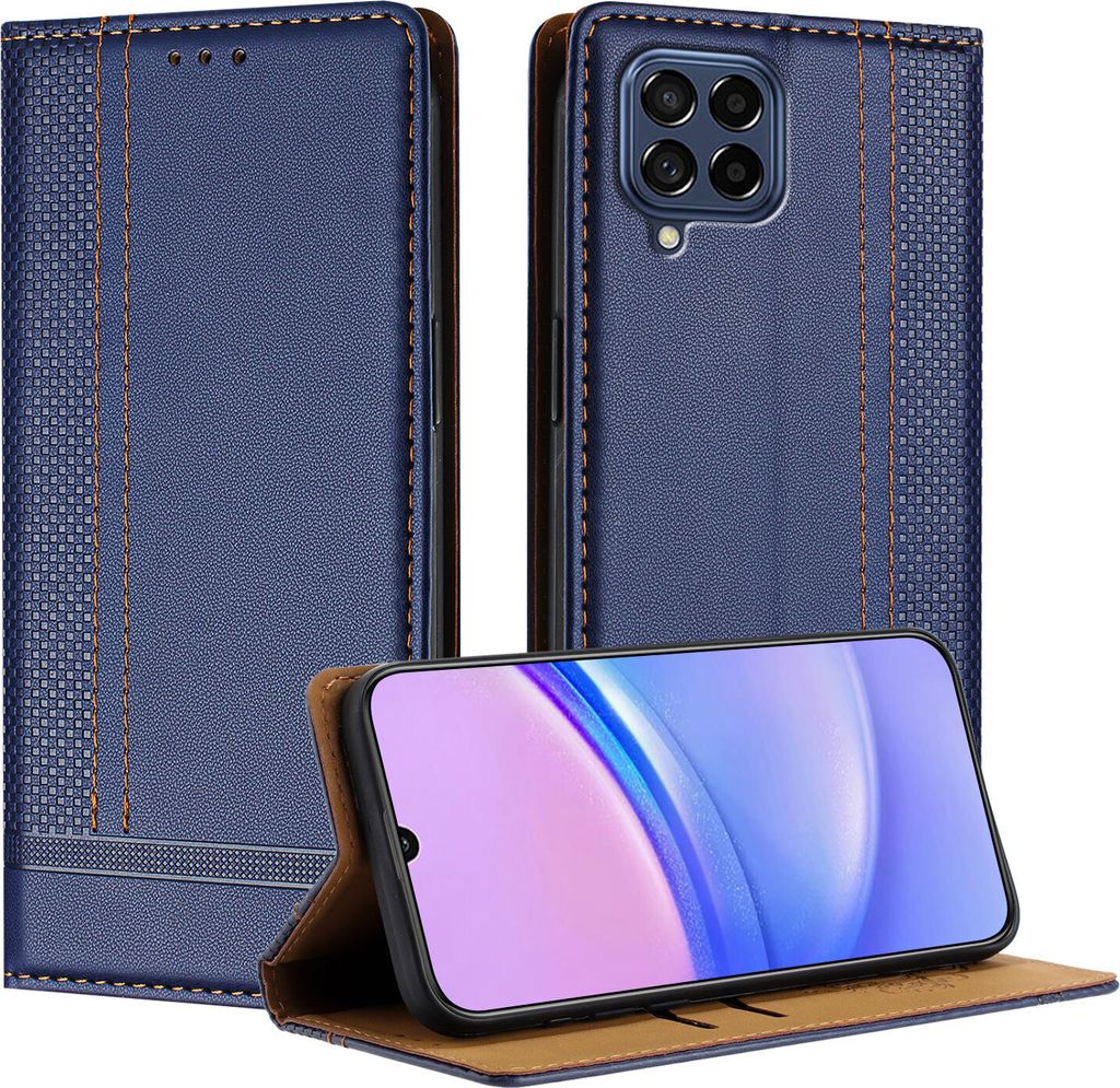 Handyhülle für Samsung Galaxy M53 5G Leder Flip Klappbare Schutzhülle mit Standfunktion Blau