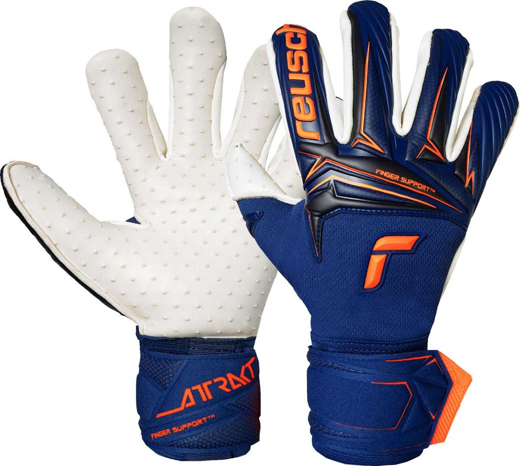 Reusch Torwarthandschuhe Attrakt SpeedBump Finger Support mit maximaler Sicherheit für die Finger 4408 premium blue/shock orange 10.5