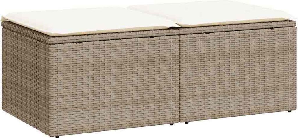 2-tlg. Garten-Sofagarnitur mit Kissen Beige Poly Rattan Akazie