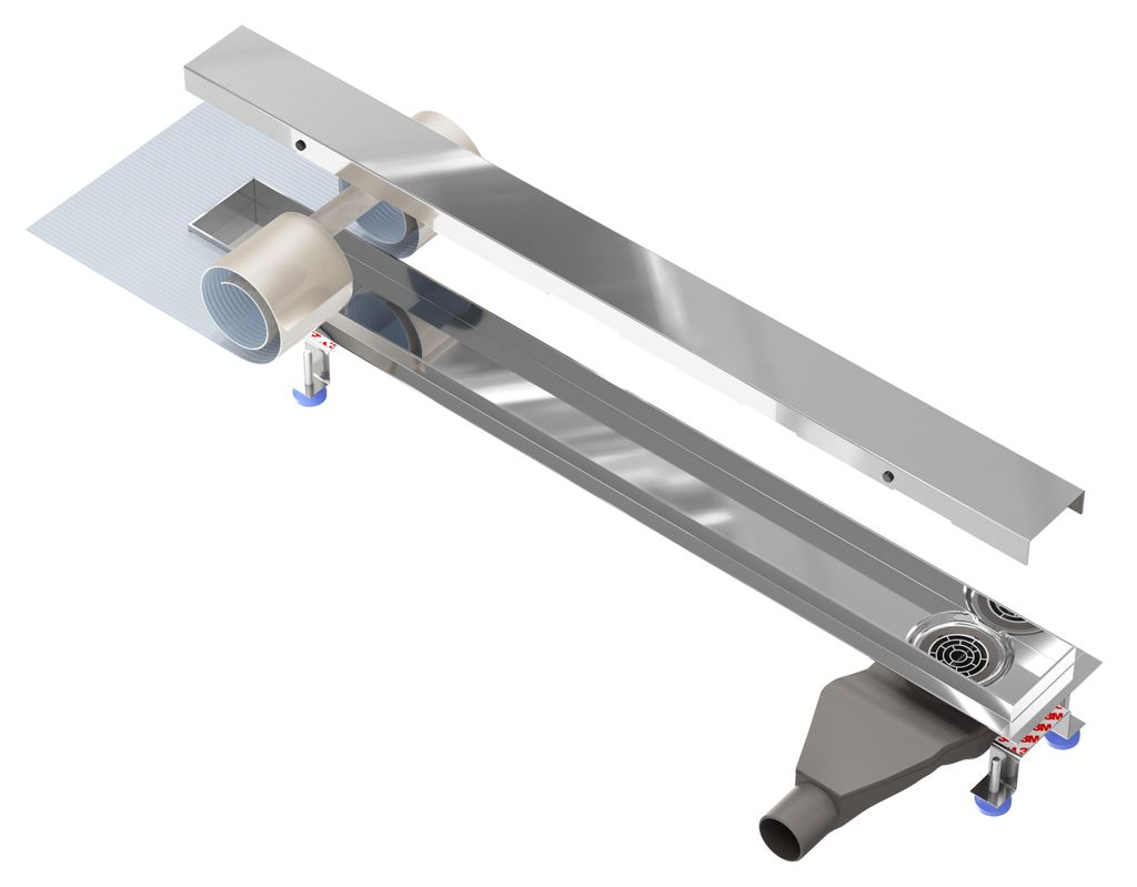 NORDONA Hochglanz Edelstahl Duschrinne 120cm Ablauf Produktbild 