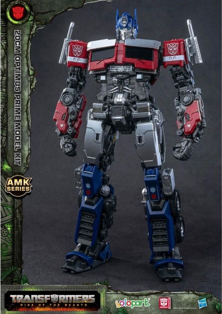 A full-body shot of an Optimus Prime model kit.