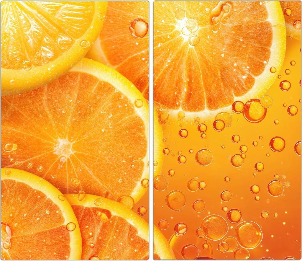 Spritzschutz Herdabdeckplatte Schneidebrett aus Glas Erfrischende Orange 2-Teilig (60x52cm)