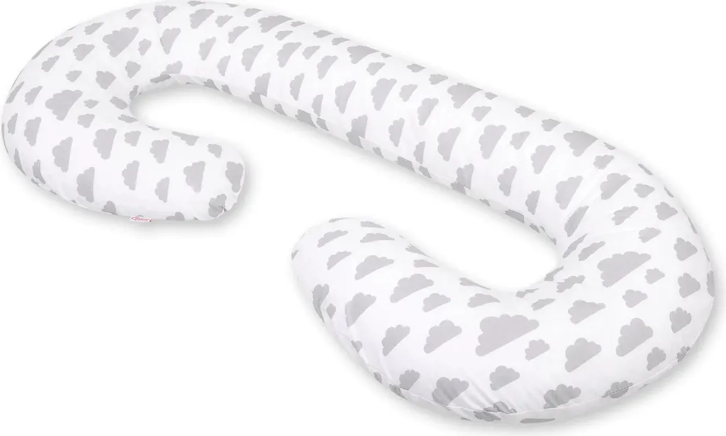 Coussin d'allaitement et de maternité forme C gris motifs nuages