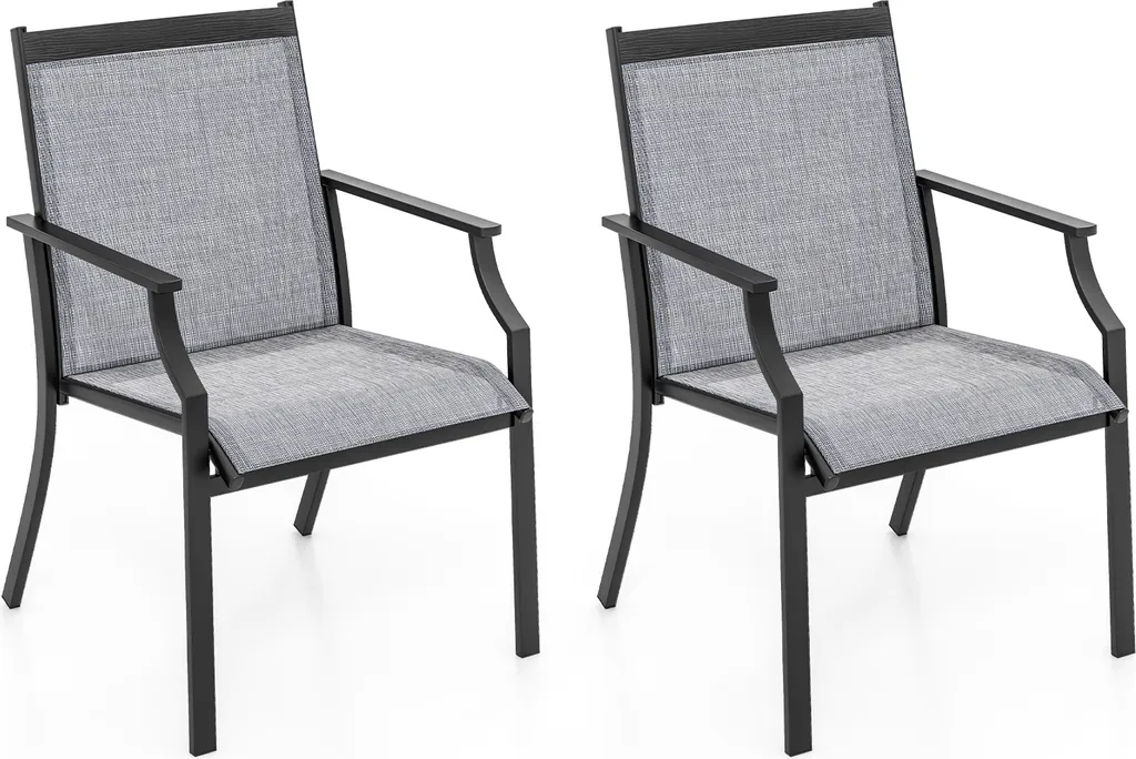 COSTWAY set di 2 sedie da giardino, sedie da patio, sedie da balcone con seduta traspirante e struttura in metallo, sedie da esterno fino a 150 kg grigio