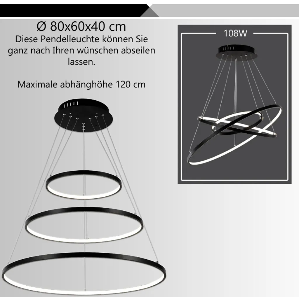 Eurotondisplay 2130-3 Black Lampada LED 108W 70cm Dimmerabile - 3