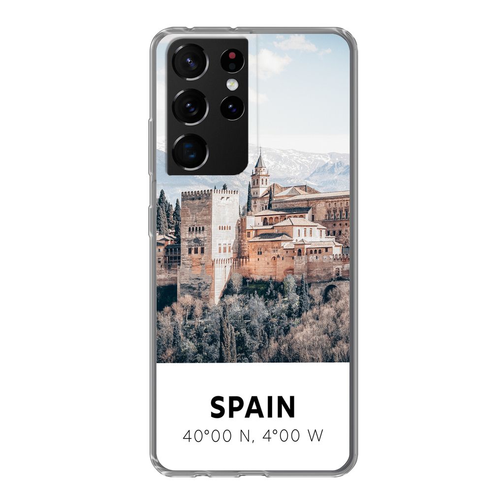 MuchoWow Handyhülle Schutzhülle Hülle für Samsung Galaxy S21 Ultra Spanien - Schloss - Vintage - Sommer Silikon Softcase Handy Hülle - Mobil...
