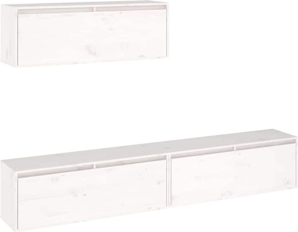 vidaXL 3-teiliges TV-Schrank-Set Weißes Massivholz Kiefer