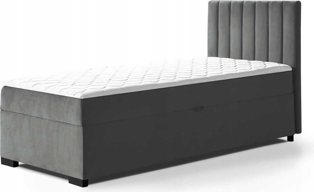 Bett Boxspringbett Continentalbett ERYK mit Bonell Matratze und Topper , Einzelbett mit Container , H3 ( 90x200 cm , Dunkelgrau - Mono 247 )