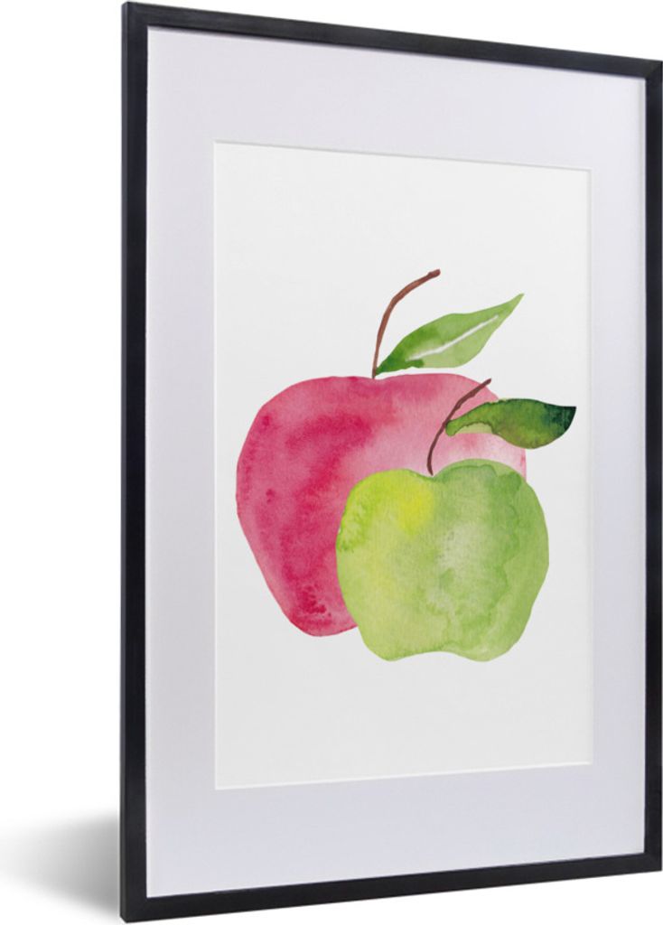 MuchoWow Gerahmtes Poster Äpfel - Aquarell - Weiß 40x60 cm - Poster mit Schwarzem Bilderrahmen Wandposter Rahmen Foto Bilder - Poster in Rahmen