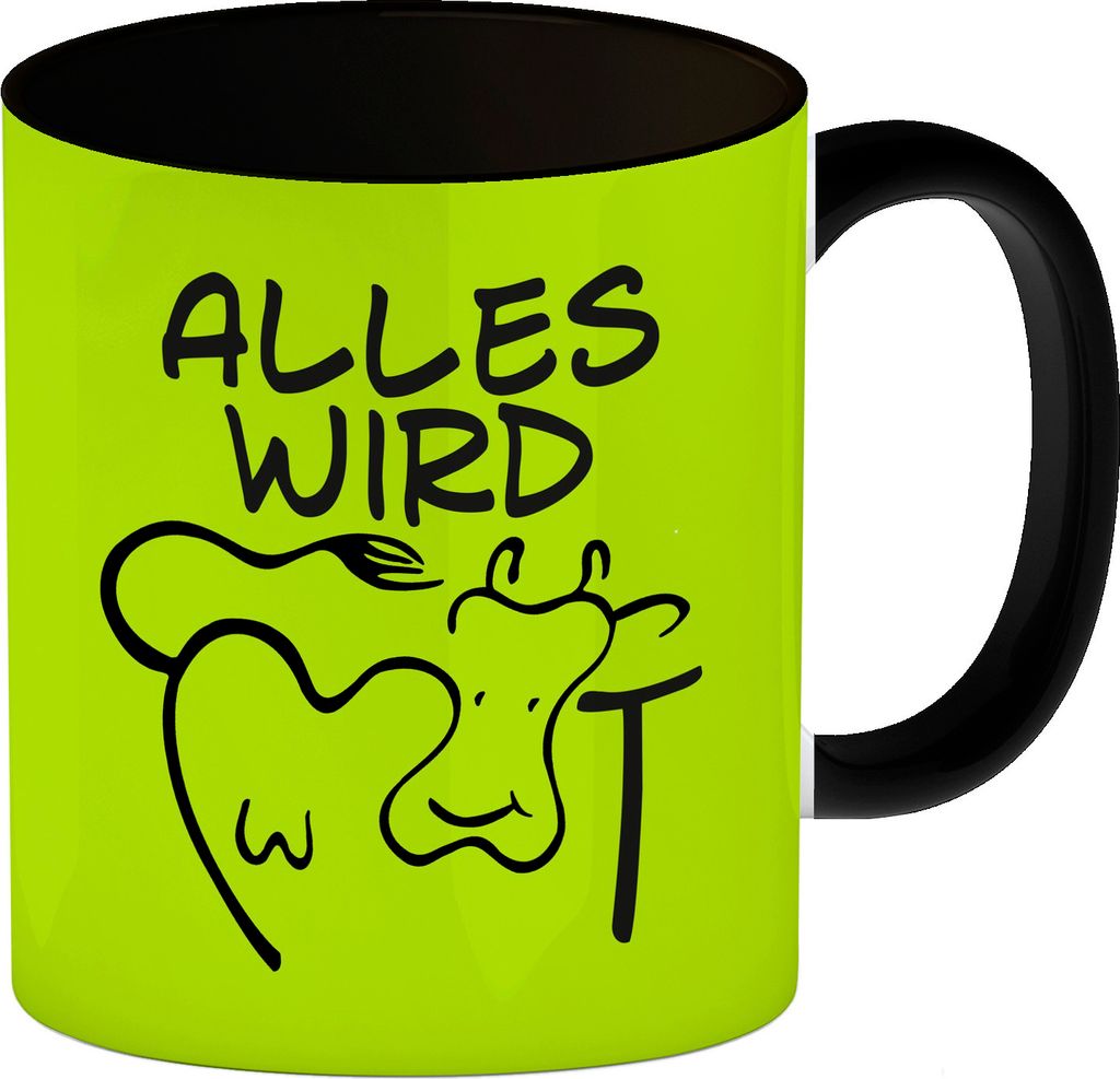 Alles wir KUHt Kaffeebecher Schwarz in grün zum Thema Produktbild 
